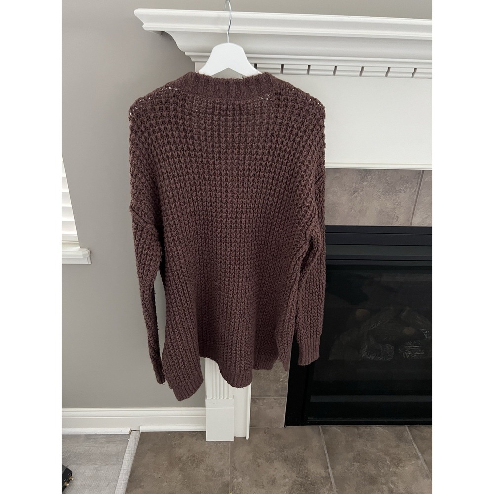 Free People Whistle Thermal Henley Sweater Brownstone Combo S Oversized Boho - Picture 4 of 8